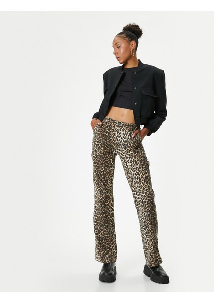 Leopar Desenli Kot Pantolon Standart Bel Düz Paça - Bianca Jeans fiyatları