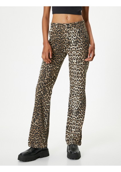 Leopar Desenli Kot Pantolon Standart Bel Düz Paça - Bianca Jeans modelleri