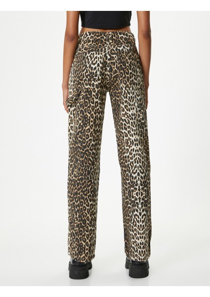 Leopar Desenli Kot Pantolon Standart Bel Düz Paça - Bianca Jeans fırsatları