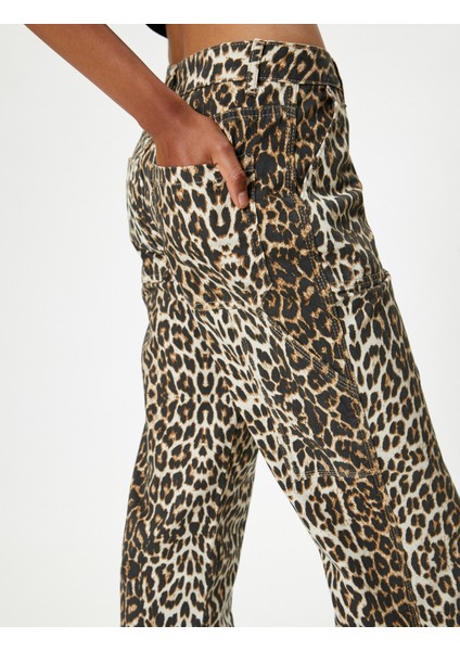 Leopar Desenli Kot Pantolon Standart Bel Düz Paça - Bianca Jeans indirimleri