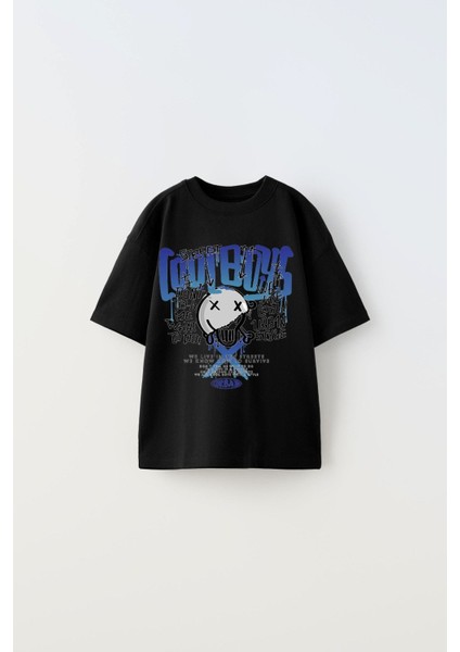 Cool Boys Yazılı Baskılı Siyah Çocuk T-Shirt