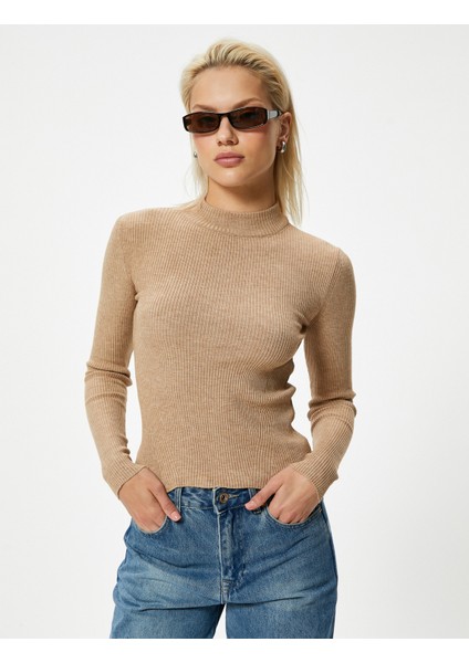 Dik Yaka Basic Triko Kazak Fitilli Uzun Kollu modelleri