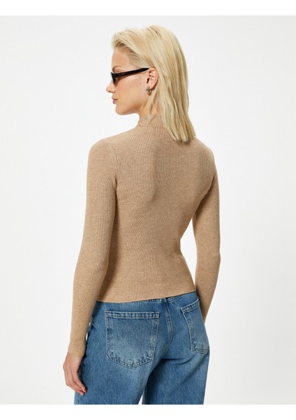 Dik Yaka Basic Triko Kazak Fitilli Uzun Kollu fırsatları