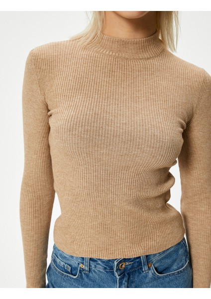 Dik Yaka Basic Triko Kazak Fitilli Uzun Kollu indirimleri