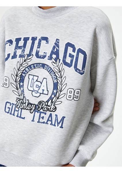 Oversize Sweatshirt Kolej Baskılı Bisiklet Yaka Şardonlu indirimleri