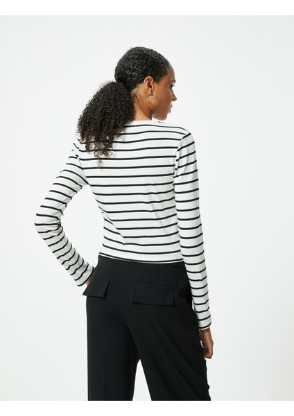 Uzun Kollu Crop T-Shirt Bisiklet Yaka Slim Fit Pamuklu