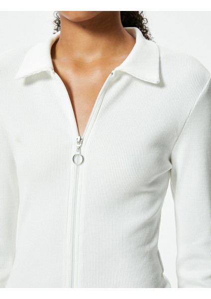 Uzun Kollu T-Shirt Fermuarlı Gömlek Yaka Fitilli Slim Fit indirimleri