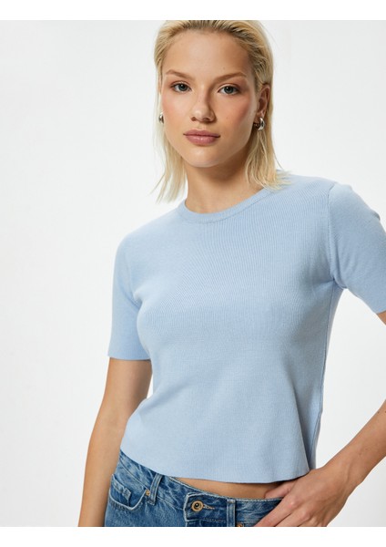 Kısa Kollu Triko Kazak Bisiklet Yaka