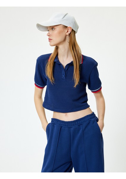 Polo Yaka T-Shirt Biyeli Düğmeli Kısa Kollu Dokulu