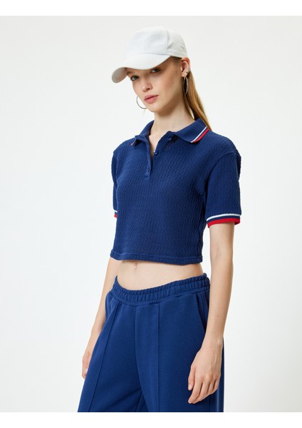 Polo Yaka T-Shirt Biyeli Düğmeli Kısa Kollu Dokulu modelleri