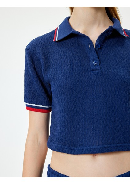 Polo Yaka T-Shirt Biyeli Düğmeli Kısa Kollu Dokulu indirimleri