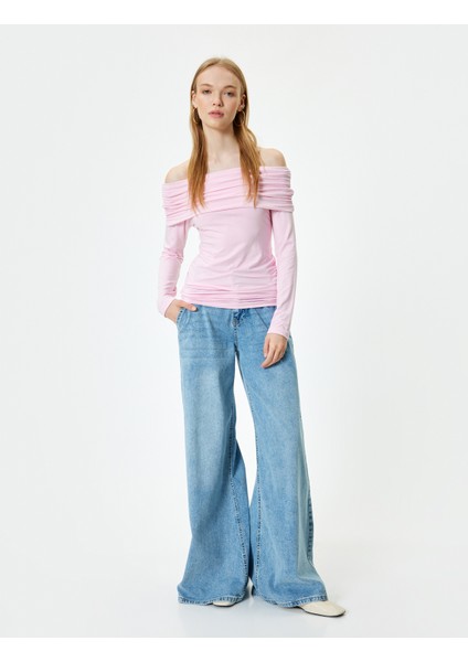 Uzun Kollu T-Shirt Madonna Yaka Drapeli Slim Fit fiyatları