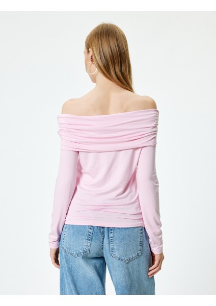 Uzun Kollu T-Shirt Madonna Yaka Drapeli Slim Fit fırsatları