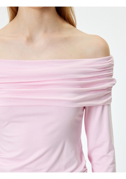 Uzun Kollu T-Shirt Madonna Yaka Drapeli Slim Fit indirimleri