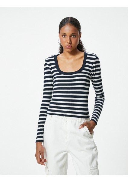 Uzun Kollu T-Shirt Kaşkorse U Yaka Slim Fit