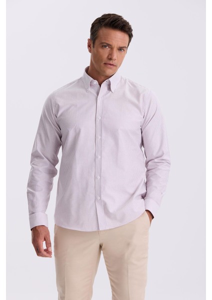 Bordo %100 Pamuk Düğmeli Yaka Comfort Fit Gömlek