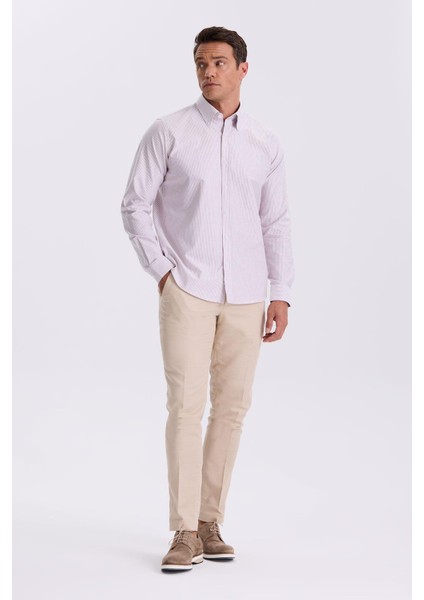 Bordo %100 Pamuk Düğmeli Yaka Comfort Fit Gömlek fiyatları