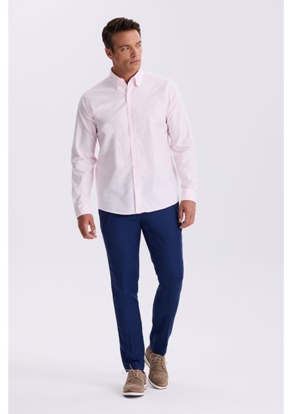 Pembe %100 Pamuk Düğmeli Yaka Comfort Fit Gömlek fiyatları
