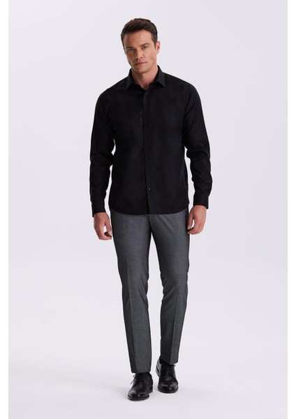 Siyah Comfort Fit Ütü Gerektirmeyen %100 Pamuk Non İron Gömlek fiyatları