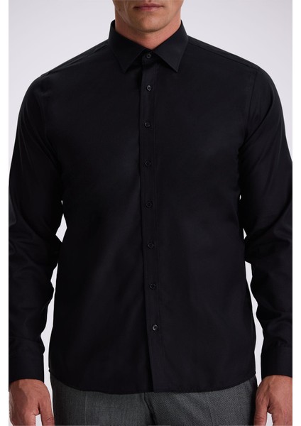 Siyah Comfort Fit Ütü Gerektirmeyen %100 Pamuk Non İron Gömlek modelleri