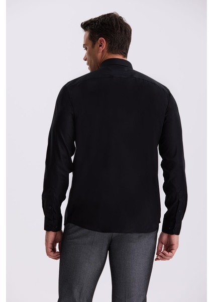 Siyah Comfort Fit Ütü Gerektirmeyen %100 Pamuk Non İron Gömlek fırsatları