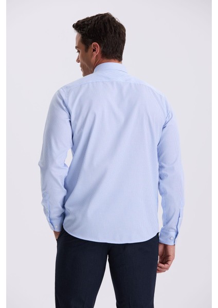 Mavi Comfort Fit Ütü Gerektirmeyen %100 Pamuk Çizgili Non Iron Gömlek fırsatları