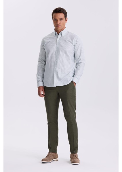 Yeşil %100 Pamuk Düğmeli Yaka Comfort Fit Gömlek fiyatları