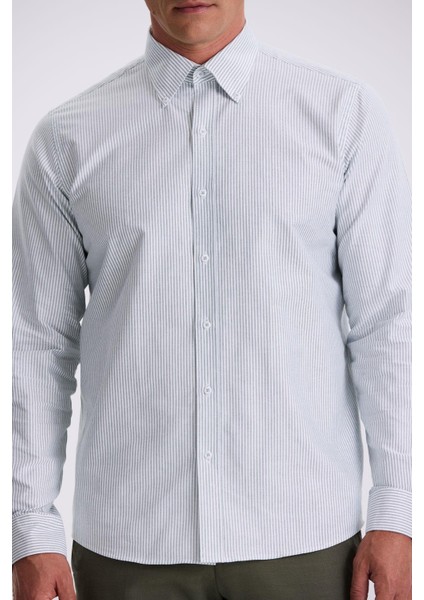 Yeşil %100 Pamuk Düğmeli Yaka Comfort Fit Gömlek modelleri