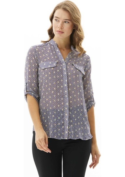 Hakim Yaka Renkli Kazayağı Desen Bluz fiyatları