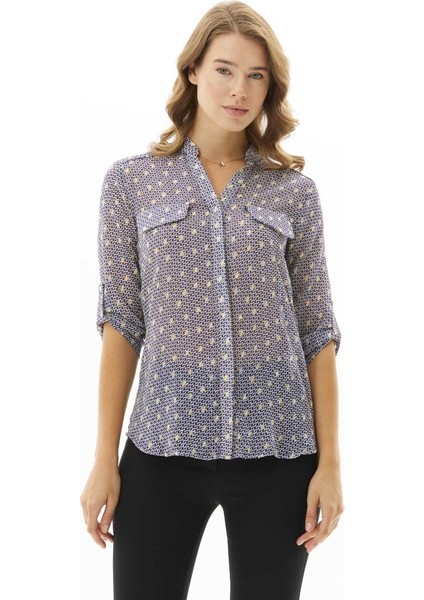 Hakim Yaka Renkli Kazayağı Desen Bluz modelleri