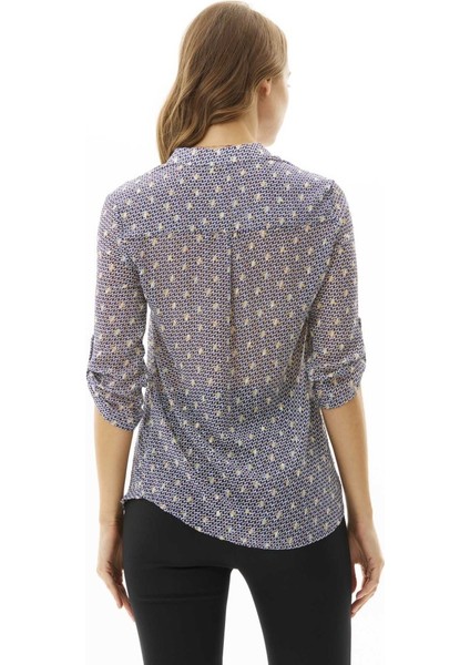 Hakim Yaka Renkli Kazayağı Desen Bluz fırsatları