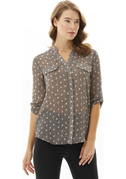 Hakim Yaka Renkli Kazayağı Desen Bluz indirimleri