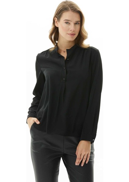 Hakim Yaka Önü Plili Uzun Kol Bluz