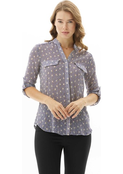 Hakim Yaka Renkli Kazayağı Desen Bluz