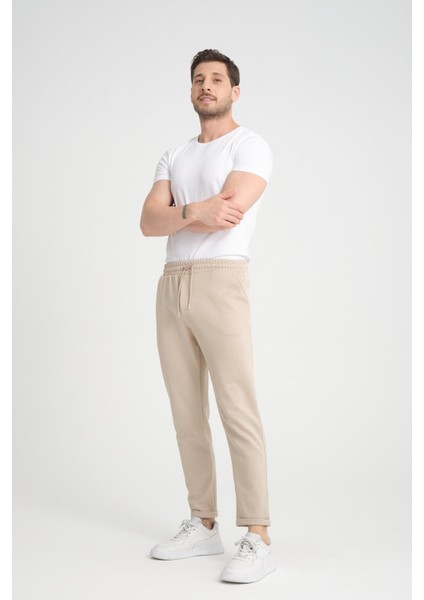 Premium Oxford Örme Duble Paça Pantolon- Bej