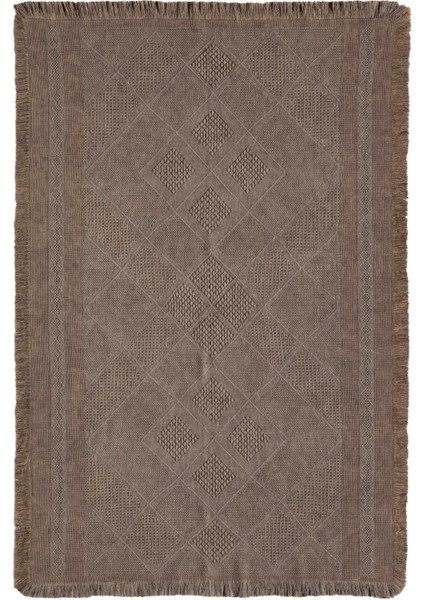 Antique Spt Light Brown - Dört Tarafı Saçaklı Pamuklu Yıkanabilir Kilim