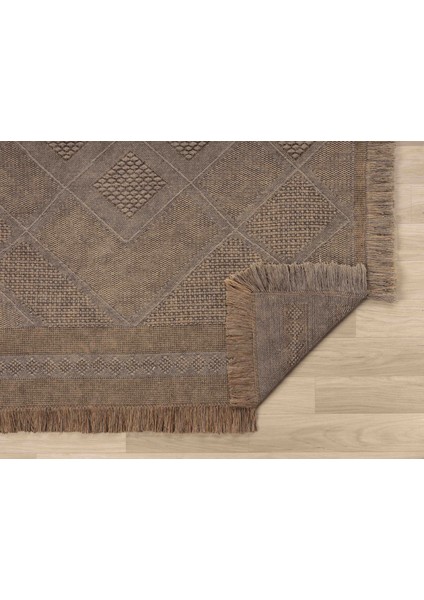 Antique Spt Light Brown - Dört Tarafı Saçaklı Pamuklu Yıkanabilir Kilim