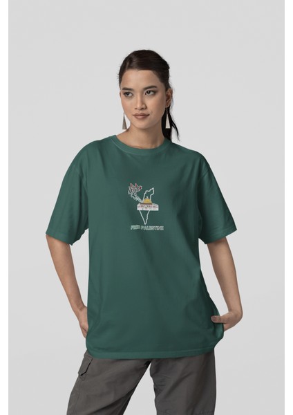 Free Palestine Baskılı Yüksek Kalite Kompakt Unisex Oversize T-Shirt