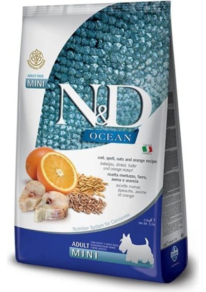 Ocean Düşük Tahıllı Balık Portakallı Mini Irk Yetişkin Köpek Maması - 2.5 kg