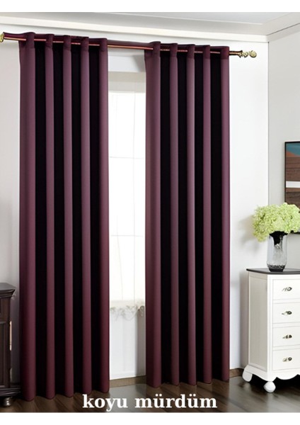 MebelPord Curtain Blackout Karartma 1/2 Pileli Fonluk  Mürdüm Renk