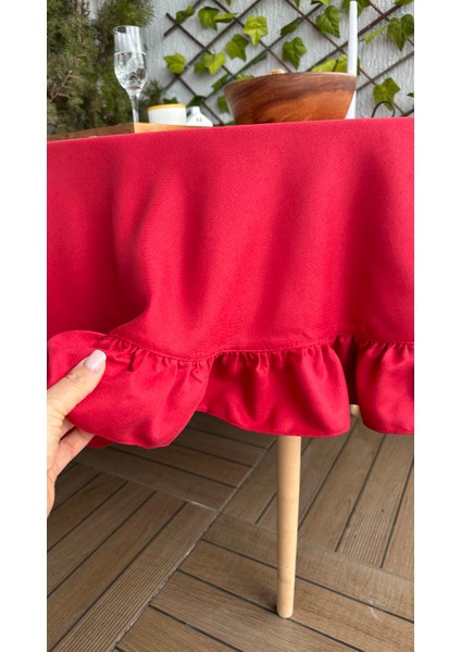 Soft Kumaş Leke Tutmaz Kırmızı Yuvarlak Fırfırlı Masa Örtüsü