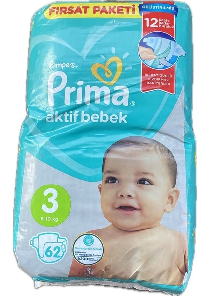 Aktif Bebek Bezi 3 Beden 6-10 kg 62 'li Fırsat Paketi