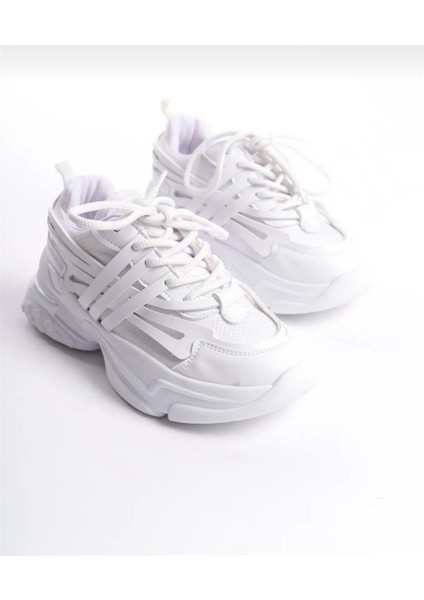 Kadın Bağcıklı Şeritli Spor Ayakkabı-Beyaz fırsatları