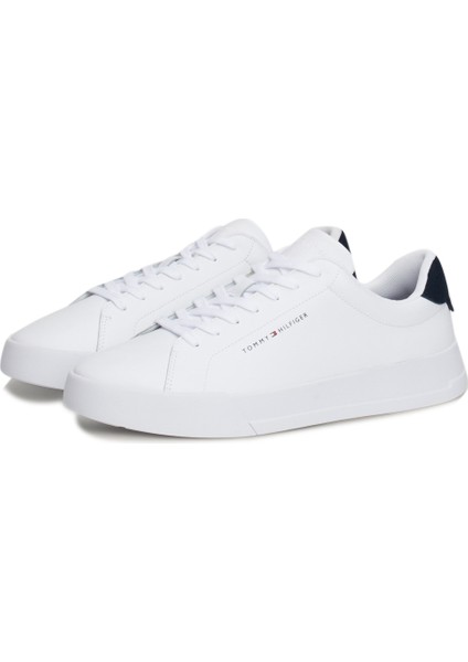 Tommy Hilfiger Th Court Leather Graın Es Beyaz Erkek Sneaker