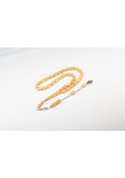 Kapsül Kesim 12X8 mm Sıkma Kehribar Alpaka Püsküllü Tesbih