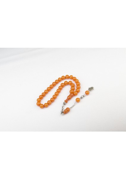 Burhan sağlam Küre Kesim 10x10 mm Sıkma Kehribar Alpaka Püsküllü Tesbih