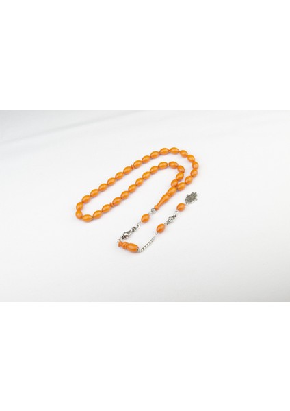 Arpa Kesim 12X8 mm Sıkma Kehribar Alpaka Püsküllü Tesbih