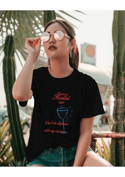 Martini Club Kokteyl Tasarım Relaxed Fit Kadın Önü Baskılı Tişört