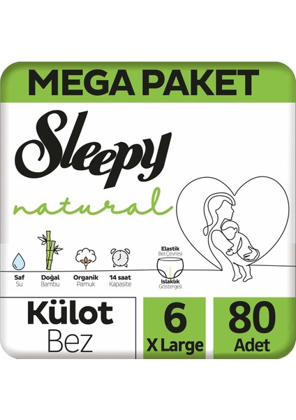 Natural Külot Bebek Bezi Mega Paket 6 Beden 80 Adet