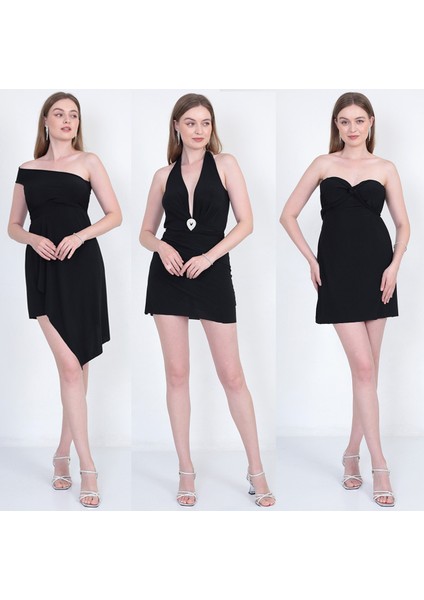 Fonksiyonel Bağlamalı Siyah Gündüz ve Gece Kullanım Elbise Summer Dress